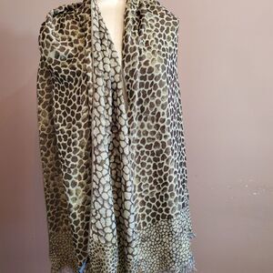 Accessory Street Scarf Shawl Wrap Brown Gold Metalic Animal Print 27x76" Flaw